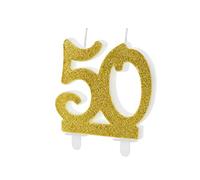 Party Deco Gold Glitter Birthday Candle Number 50, Cake Decorations 7.5cm
