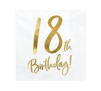 Party Deco Napkins for Birthday - 18th Birthday - 18th. Birthday with Gold Lettering, 33 x 33 cm, Birthday Decoration Paper Napkins for Event, Birthday Party, Anniversary, Birthday Party.
