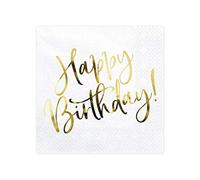 Party Deco Napkins for Event - Happy Birthday with Gold Lettering, 33 x 33 cm, Pack of 20 - Birthday Party, Anniversary Decoration Paper Napkins