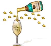 Party Decoration for Special Events Giant Inflatable Champagne Bottle and Glass. Gold Star Balloons. Bachelor Parties, Birthdays, Anniversaries, Celebrations