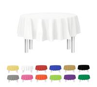 Party Dimensions White Disposable Plastic Tablecloth 84 Inch for Round Tables (12 Pack) Table Cloths for Parties, Events & Weddings, Indoors & Outdoors, 84", Plastic Table Cover
