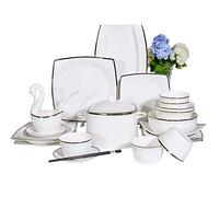 Party DinnerwareFine Dinnerware Set,White Porcelain Dinnerware Set, Ceramic Plates and Bowls Sets, Vintage Lounge Round Dishes Set Dinner Plates for Kitchen/Dining, Service for 10