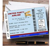Party & Disco Invites Blue VIP Plane Boarding Pass Ticket Theme Personalised Birthday Party Invitations with Envelopes - Any Custom Text for Any Occasion