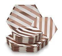 PARTY DISPOSABLE 36 PC DINNERWARE SET | 18 Dinner Plates | 18 Side Plates | Heavyweight Paper Plates | Hexagon Design | for Upscale Wedding and Dining (Stripe Collection - White/Rose)