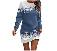 Party Dress,Plus Size Dress for Women - Autumn Winter Casual Long Sleeve Round Neck Christmas Print Comfort Fit Fashionable Everyday Wear (Sky Blue, L)