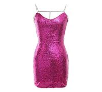 Party Dress Women's Glitter Mini Dress Sexy Tight Short Sequin Dresses Clubwear Women Sexy Dress Spaghetti Straps Wrap Dress Elegant Backless Bodycon Dress Spaghetti Strap Cocktail Dress Hot pink M