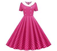 Party Dresses for Women UK Polka Dot Dress Vintage Floral Swing Skater Party Evening Dress 1950s Audrey Hepburn Retro Dresses Going Out Wedding Guest Hot Pink