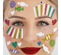 Party Factory Face Tattoo Colourful Clown Temporary Glitter Face Tattoo for Theme Party, Halloween & Carnival, Children and Adults