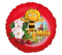 Party Factory Maya the Bee Foil Balloon, Diameter 45 cm, Red, Maja the Bee on the Poppy Meadow, Helium Balloon for Children's Birthday Parties
