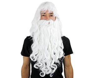 Party/Fancy Dress/Halloween LONG Beard & WIG set WHITE curly WIZARD SORCERER SANTA CLAUS PW0187-P60 Cosplay Roleplay