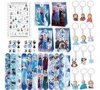 Party Favour Packs Frozen Princess themed Snap Bracelets & Sticker Toy Set, Cute Keychains for Kids Loving Frozen for Birthday Party Supplies, Advent Calendar Party Bag Filler Favors for Girls
