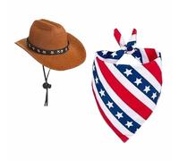 Party Festive Pet Triangle Towel Cowboy Hat Set White Goose Decorations Pet Drool Towel Dog Hat Set Scarf Porch Patio Lawn Costume Lawn 23" Patio Clothes Clothes Summer Skirt Outfits 23" Indep