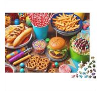 Party Food Spread 1000-Piece Jigsaw Puzzle Delicious Fast Food Feast Art- Educational & Challenging Game for Kids 52x38cm/1000pcs
