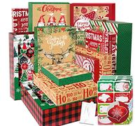 Party Funny 12 Christmas Gift Wrap Boxes for Wrapping Extra Large Clothes, 12 tissue paper and 80 Christmas Stickers(Assorted size for Shirts, Robes, Coats, Sweaters and xmas Holiday Present)