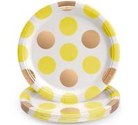 PARTY GO 16Pcs Yellow Paper Plates 7" 18cm Dot Hot Stamping, Party Plates Disposable Supplies Pack for Birthday, Baby Shower, Holiday Wedding Graduation Party Decorations