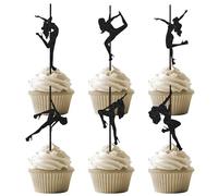 Party Go 24PCS Pole Dance Cupcake Toppers - Black Glitter Pole Dancer Cupcake Picks for Bachelorette Bridal Shower Birthday Party Cake Decorations