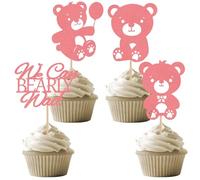 Party Go 24PCS We Can Bearly Wait Cupcake Toppers Glitter Balloon Bear Cupcake Picks Bear Baby Shower Cake Decorations for Gender Reveal Theme Baby Shower Kids Birthday Party Supplies (glitter pink)