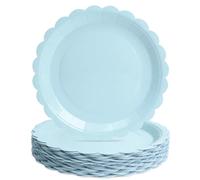 PARTY GO 50 7'' Wavy Edge Plain Paper Plates for Dinner and Dessert Perfect for Graduation, Holidays, Weddings, Birthday Parties, Baby Shower Decorations Blue