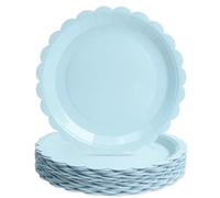 PARTY GO 50 9'' Wavy Edge Plain Paper Plates for Dinner and Dessert Perfect for Graduation, Holidays, Weddings, Birthday Parties, Baby Shower Decorations Blue