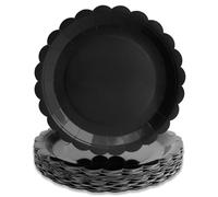 PARTY GO 50 9" Wavy Edge Plain Paper Plates for Dinner and Dessert Perfect for Graduation, Holidays, Weddings, Birthday Parties, Baby Shower Decorations Black
