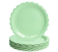 PARTY GO 50 9" Wavy Edge Plain Paper Plates for Dinner and Dessert Perfect for Graduation, Holidays, Weddings, Birthday Parties, Baby Shower Decorations Green