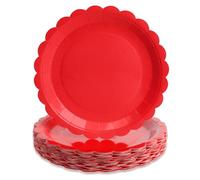 PARTY GO 50 9" Wavy Edge Plain Paper Plates for Dinner and Dessert Perfect for Graduation, Holidays, Weddings, Birthday Parties, Baby Shower Decorations Red