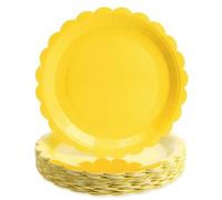 PARTY GO 50 9" Wavy Edge Plain Paper Plates for Dinner and Dessert Perfect for Graduation, Holidays, Weddings, Birthday Parties, Baby Shower Decorations Yellow