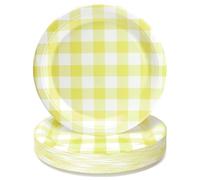 PARTY GO 50Pcs 9" 23cm Yellow Wavy Edge Hot Stamping Paper Plate Set for Dinner and Dessert Great for Graduations, Holidays, Weddings, Birthday Parties, Baby Shower Decorations