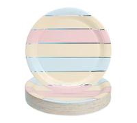 PARTY GO 50pcs 9'' Paper Plate Pink Blue Yellow Paper Plates Sliver Trimmed Dopamine Color Set for Dinner and Dessert Great for Graduations, Holidays, Weddings, Birthday, Baby Shower Decorations