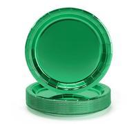 PARTY GO 9" 50Pcs Green Paper Plates Gold Foil Stamping, Mirror-Like Gold Foil Over Forest Green for Dinner and Dessert for Graduation Holiday Wedding Birthday Party Baby Shower Decorations
