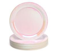 PARTY GO 9" 50Pcs Laser Pink Paper Plates Gold Foil Stamping, Mirror-Like Gold Foil Over Forest Green for Dinner and Dessert for Graduation Holiday Wedding Birthday Party Baby Shower Decorations