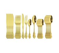 Party Gold Dinnerware Set Rainbow Tableware Dinner Set 18/10 Stainless Steel Cutlery Set Knife Fork Tea Spoon Silverware Flatware Set Outstanding (Color : Silver) (Gold)