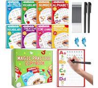 party greeting 8Pcs Magic Grooved Handwriting Practice Books Learn to Write Number Letter Tracing Workbook with Aid Pen Reusable Preschool Activity Copybooks Books for Kids Ages 3 to 8