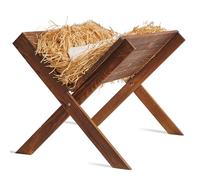 party greeting Nativity Scene Wooden Manger 22 Inches Jumbo Large Jesus in Wooden Manger with Natural Hay Fabric Decoration Jesus Mangers Religious Christmas Decorations for Indoor Outdoor Home Decor