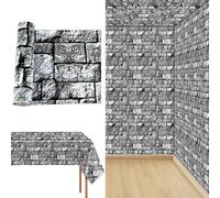 party greeting Stone Wall Tablecloth Roll 100FT x 51 Inch Disposable Brick Stone Plastic Table Covers Roll Castle Wall Backdrop for Halloween Western Birthday Medieval Party Decoration Favors Supplies