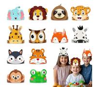 Party Hats for Kids - 12Pcs Animal Birthday Hat Headbands, Jungle Safari Party Hat Paper Crown for Kids, Fun Birthday Hats for Kid, DIY Costume for Baby Shower, Christmas, Fiesta Decorations