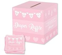 Party Hearty Baby Shower Games for Girls, 50 Pink Diaper Raffle Tickets, Diaper Raffle Ticket Cards Box, Baby Shower Decorations, Raffle Prizes, Baby Shower Ideas