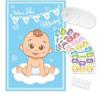 Party Hearty Funny Baby Shower Games for Boys, Blue Pin The Pacifier on The Baby Game, Where is The Baby's Binky, Pin The Dummy on The Baby