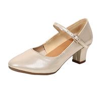 Party Heels For Women Uk Women Latin Dance Shoe Elegant Low Mid-Block Heels Closed Toe Ankle Strap Shoes With Adjustable Buckle Work Party Shoes For Evening Wedding Tango Ballroom Modern Latin