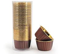 Party Hippo Cupcake Cups, 3.5 Oz 50 pcs Disposable Foil Muffin Liners, Gold Cupcake Baking Cups, Ramekin Aluminum Cupcake Tip Pan Ramekin Holders, Little Baking Cups (Coffee)