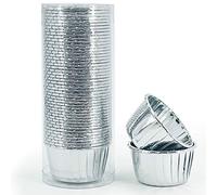Party Hippo Cupcake Cups, 3.5 Oz 50 pcs Disposable Foil Muffin Liners, Gold Cupcake Baking Cups, Ramekin Aluminum Cupcake Tip Pan Ramekin Holders, Little Baking Cups (Sliver)