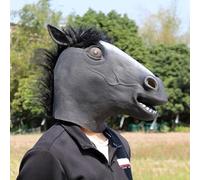 Party Horse Style Latex Toys Halloween Head Prop Animal Halloween Latex Mud Horse Headgear Cos Quirky Holiday Party Performance Props Masks Costume(3 Black,One Size)