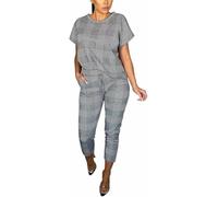 Party HuB Ladies Mono Check Boxy Top and Bottom Coord 2Pcs Outfit Womens Active Wear Dog Tooth Printed Tracksuit