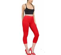 Party HuB Ladies New Plain Stretchy 3/4 Leggings Workout Tight Gym Cropped Capri Active Pants Womens Yoga Cropped Trousers Red