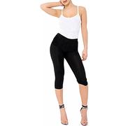Party HuB Ladies New Plain Stretchy 3/4 Leggings Workout Tight Gym Cropped Capri Active Pants Womens Yoga Cropped Trousers Black