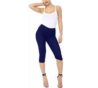Party HuB Ladies New Plain Stretchy 3/4 Leggings Workout Tight Gym Cropped Capri Active Pants Womens Yoga Cropped Trousers Navy