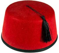 Party HuB Red Fez Hat with Black Tassel Adult Fancy Dress Turkish Hat Tommy Cooper Dress Up Hats