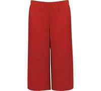 Party HuB Womens 3/4 Three Quarter Cropped Trousers Ladies Plain Elasticated Waist Wide Leg Crop Pants Culottes Red