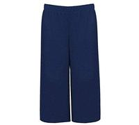 Party HuB Womens 3/4 Three Quarter Cropped Trousers Ladies Plain Elasticated Waist Wide Leg Crop Pants Culottes Navy