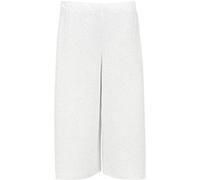 Party HuB Womens 3/4 Three Quarter Cropped Trousers Ladies Plain Elasticated Waist Wide Leg Crop Pants Culottes White